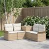 Sofa Set 5 Pieces Beige and Cream White Poly Rattan and Steel