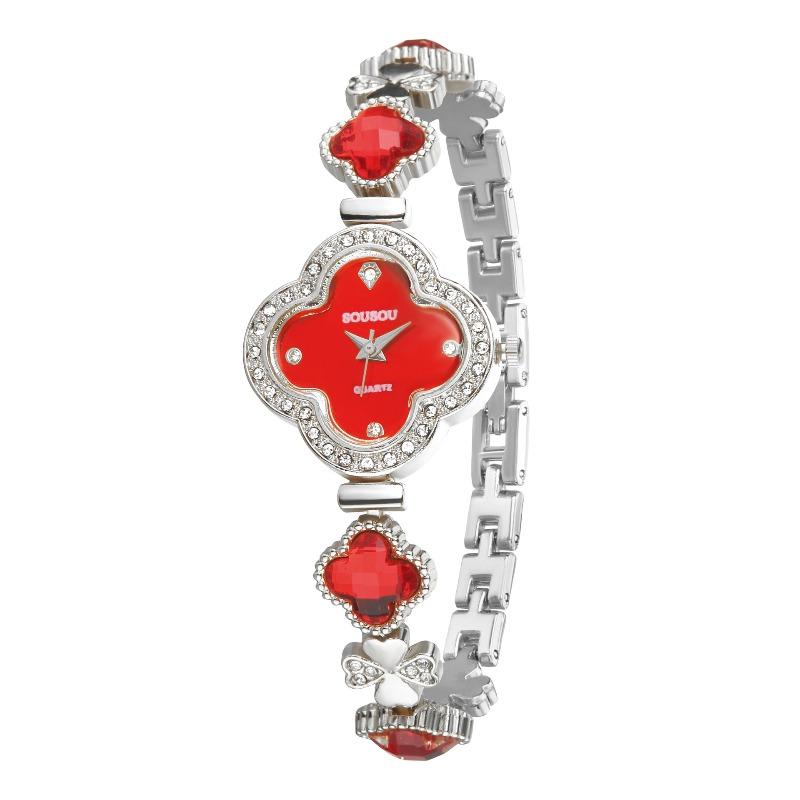 Fashionable temperament, light luxury, diamond studded bracelet, women's quartz watch, clover shaped wristwatch