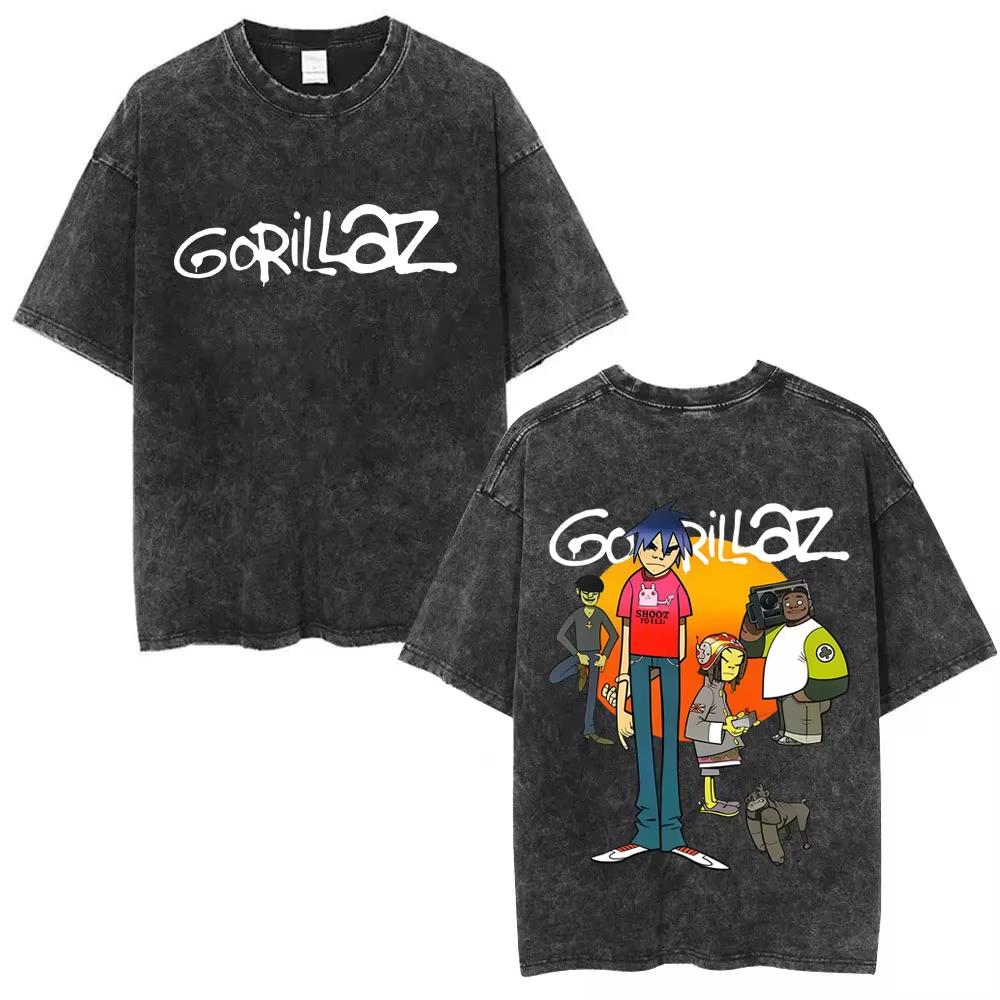 Vintage Washed Gorillaz The Now Now Album Graphic T-shirt Unisex Punk Hip Hop Oversized Streetwear Short Sleeve Soft Cotton Tee Tops