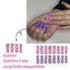 24 Pcs Long Coffin Press On Nail Heart Artificial Nail Valentines Day False Nail Festival Stick On Nail for Holiday