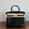 Foggy Crocodile Pattern Platinum Inner Seam Steel Hardware High-quality Dukpu Motorcycle Hand-held Fashionable Women's Bag Light Luxury