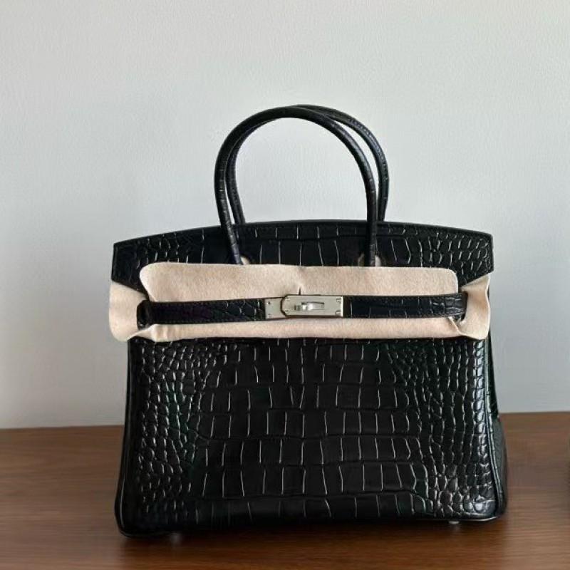 Foggy Crocodile Pattern Platinum Inner Seam Steel Hardware High-quality Dukpu Motorcycle Hand-held Fashionable Women's Bag Light Luxury
