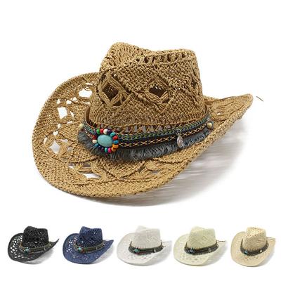 Ethnic Tassel Natural Grass Salted Grass Handwoven Western Cowboy Hat Straw Hat Outdoor Sun Hat