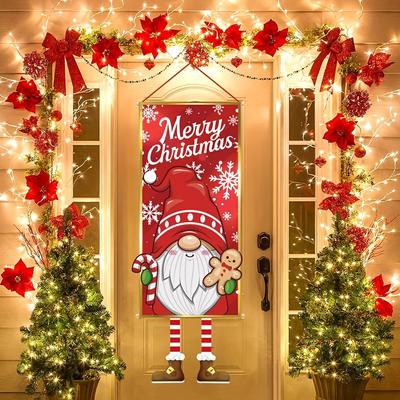 Merry Christmas Hanging Banner, Santa Claus Decorative Hanging, Christmas-Themed Background Fabric, Door Curtain Banner, Outdoor Photography Props, H