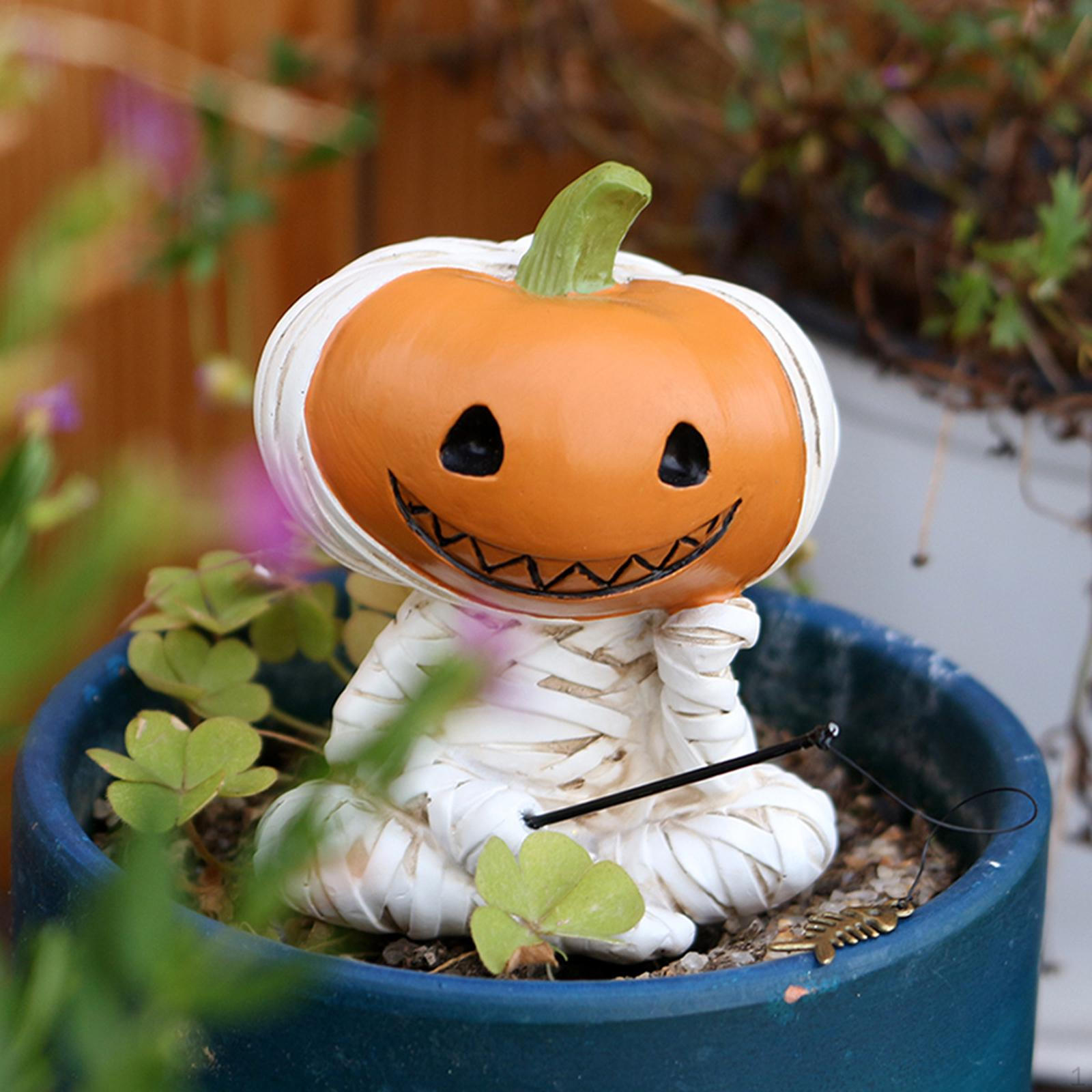 

Pumpkin Figurine Decorative Statue Halloween Gift Collectible Small Sculpture Flower Pot Decor for