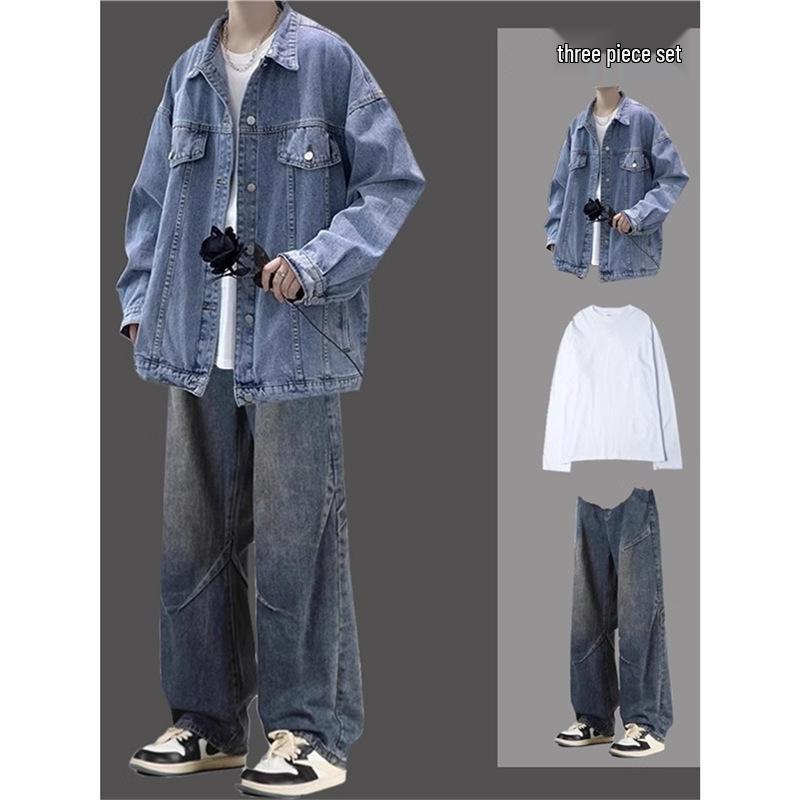 Men's Retro Denim Jacket - Trendy Spring & Autumn Casual Workwear Set for Teens