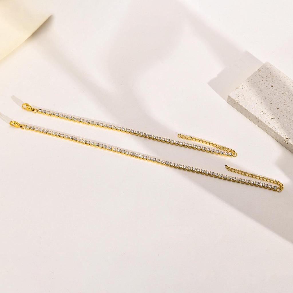 Gold Stainless Steel Zirconia Tennis Bracelet & Anklet, Women's Fashion Titanium Jewelry - BR-1241