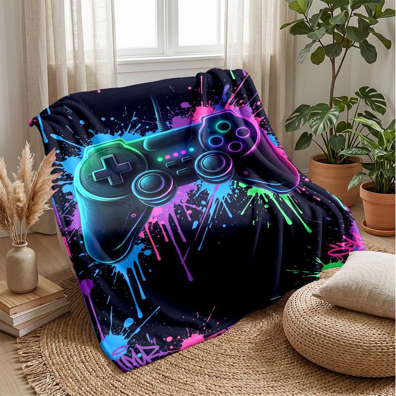 Neon Gamepad Art Theme blanket Lightweight Warm Flannel Blanket Decorative Throw Blanket for Home Decoration