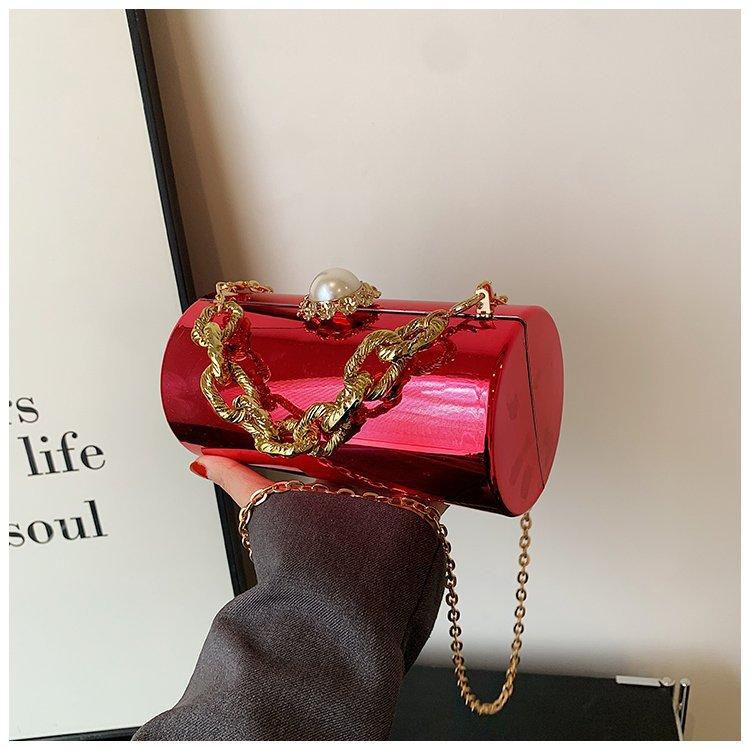 Light Luxury Party Women's Clutch Bag Temperament Versatile Chain Handbag New Bright Face Cylinder Single Shoulder Crossbody Bag