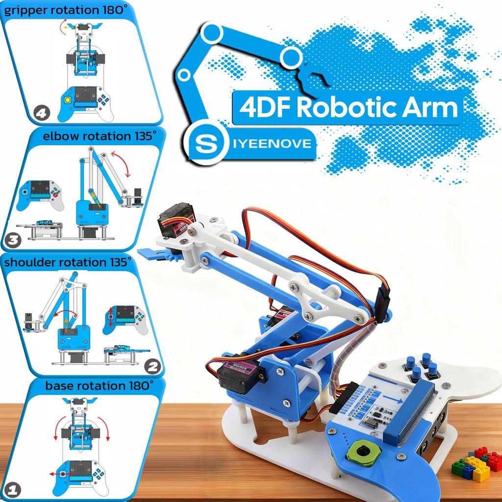 SIYEENOVE Microbit Smart Robot Arm Kit with Japanese PDF Instruction Manual 4DF Programmable Mechanical Arm Assembly Kit [Microbit V2 and AA Batteries