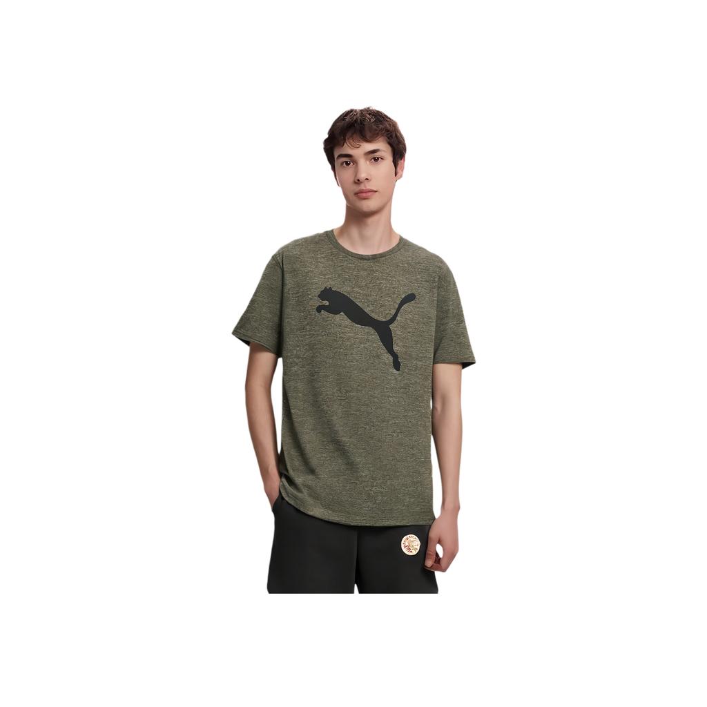 Puma Moisture Wicking Quick Dry Training Logo Print Pullover Crew Neck Short Sleeve T-Shirt Men Tops Dark-Olive-Green 522352-80