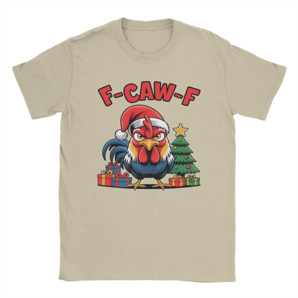 F-Caw-F Christmas Rooster F Cawf Chicken X-Mas Men's T Shirt Vintage Tee Shirt Short Sleeve Round Collar T-Shirt Cotton 6XL Tops