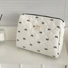 Modische Damen Cartoon Schleife Erdbeerprint Clutch Tasche Tragbar Stepp Handtasche Große Kapazität Party Reißverschluss Damen Taschen Beutel