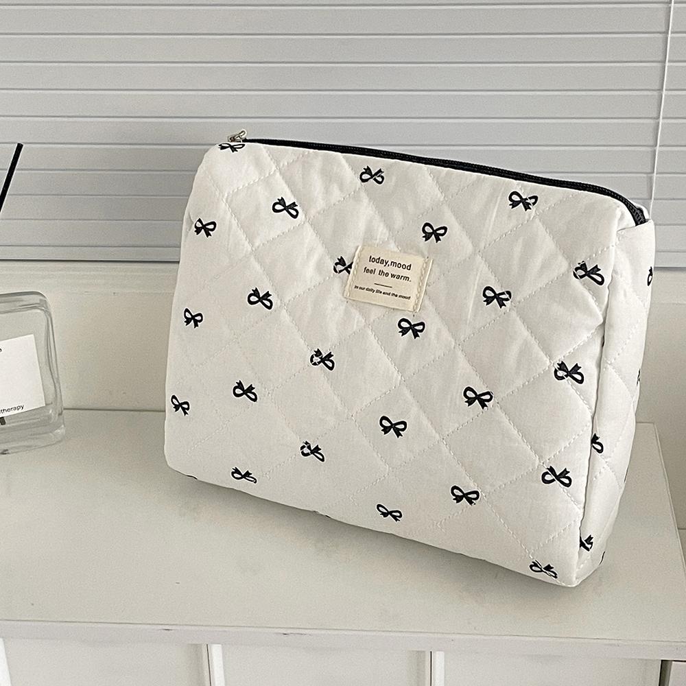 Modische Damen Cartoon Schleife Erdbeerprint Clutch Tasche Tragbar Stepp Handtasche Große Kapazität Party Reißverschluss Damen Taschen Beutel