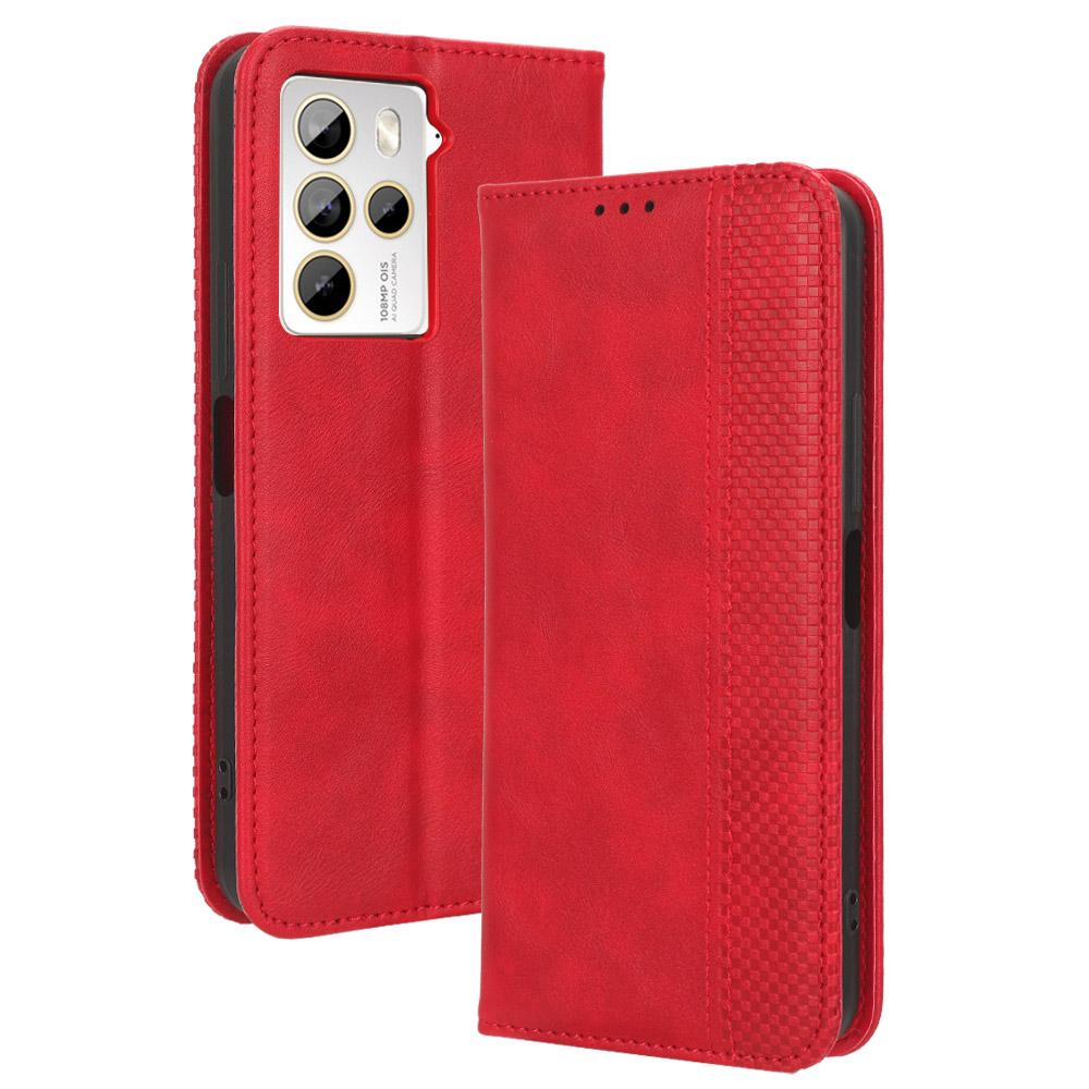 

For HTC U23 Pro 5G Shockproof Phone Shell PU Leather Retro Phone Case Shockproof Stand Wallet Cover Red