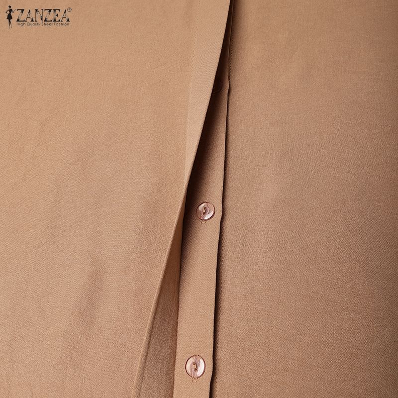 ZANZEA Autumn Spring Women Lapel Collar Belted High Waist Split Long Sleeve Casual Maxi Dress