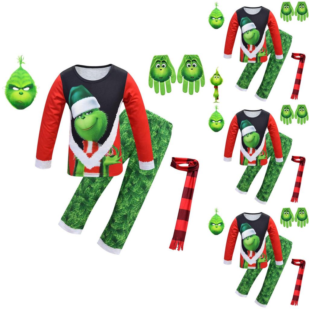 Festive Christmas Green Monster The Grinch Cosplay Pajamas Costume For Kids