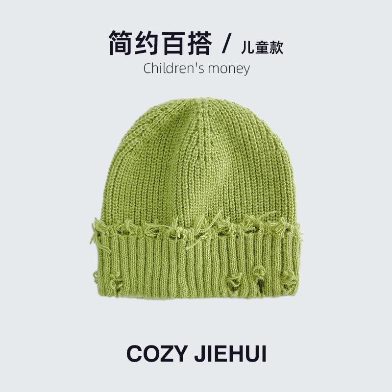New autumn and winter adult knitted hat children's wool hat women's winter Korean version ripped hat versatile and small face