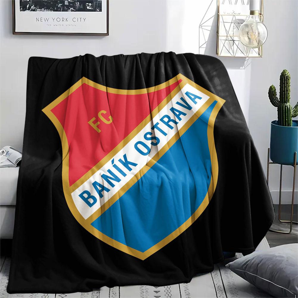 Coperta in Flanella Stampata Banik Ostrava FC, morbida coperta per camera da letto divano, lavabile, merchandising per tifosi di calcio, ottimo regalo.