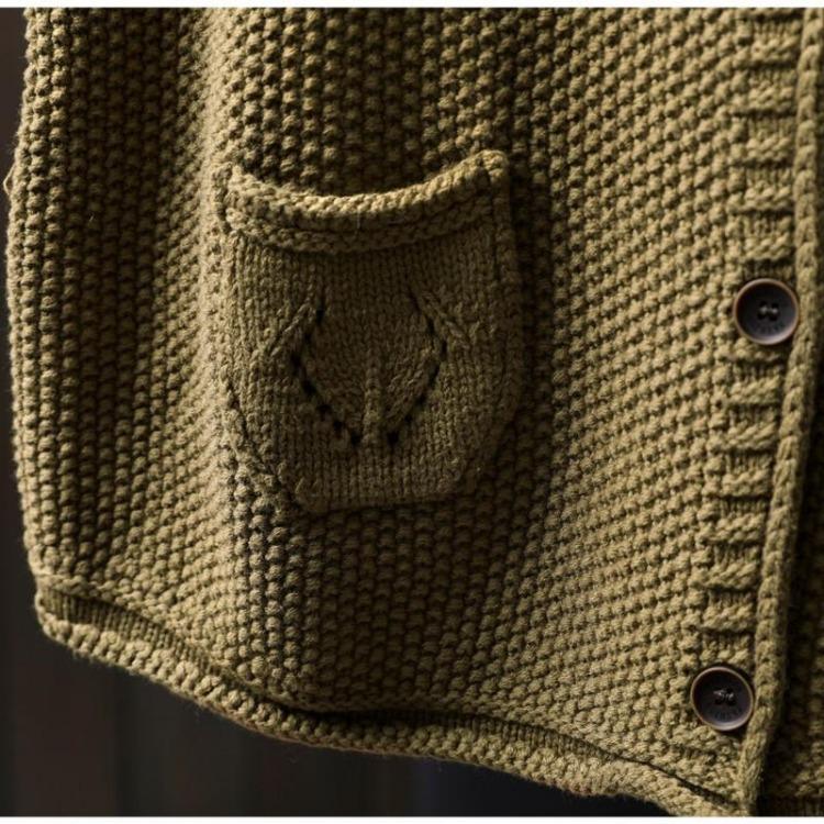 Vintage Knitted Sweater Women Autumn Casual Solid Color Button Patchwork Pockets