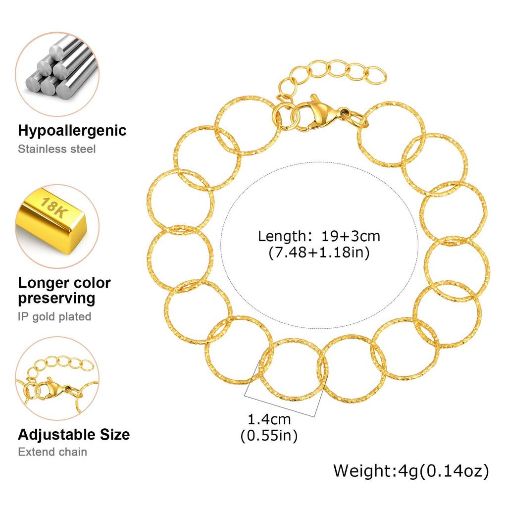 Vnox Trendy Stainless Steel Round Link Bracelet For Women Charm Small Loop By Loop Bracelet Luxury Jewelry Party Banquet Gift