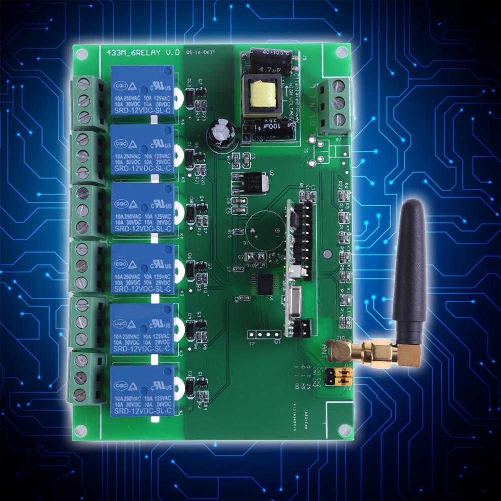 RF Relay Switch 110-240V 6 Channel RF Relay Module Board Remote Control Switch