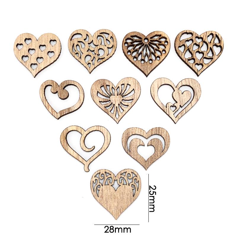 50PCS Love Heart Wood Pendant Wedding Wooden Ornament Birthday Party Decoration Valentine's Gifts Home Decor Crafts
