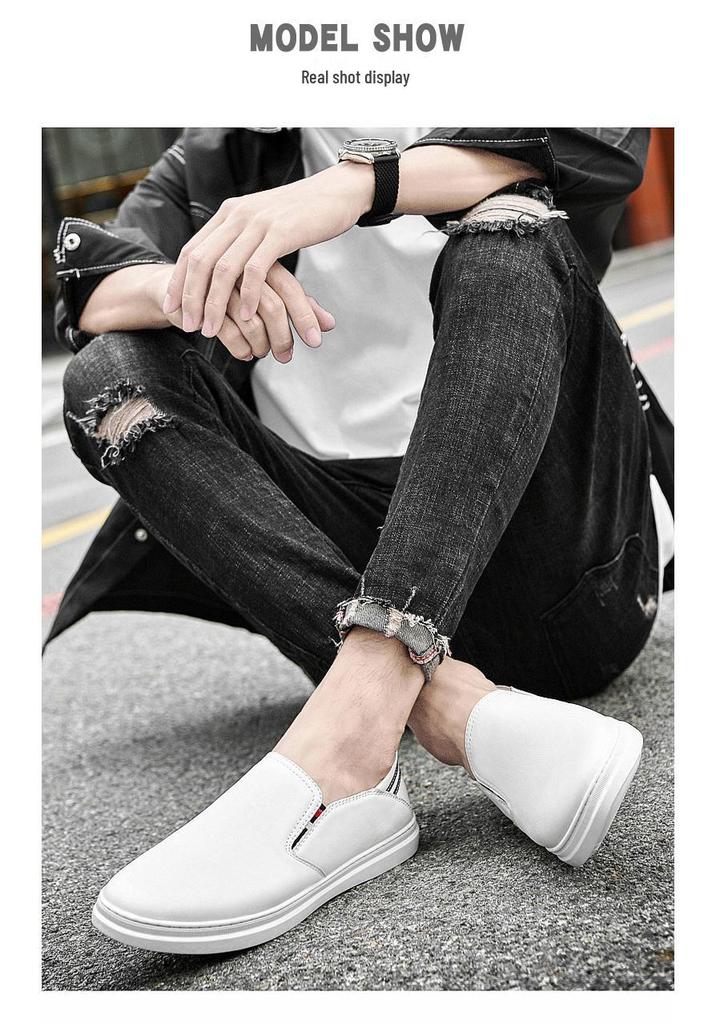 Men's Casual Slip-on Loafers - Soft Cowhide Sole, Simple Trendy Design, Shallow Mouth, White