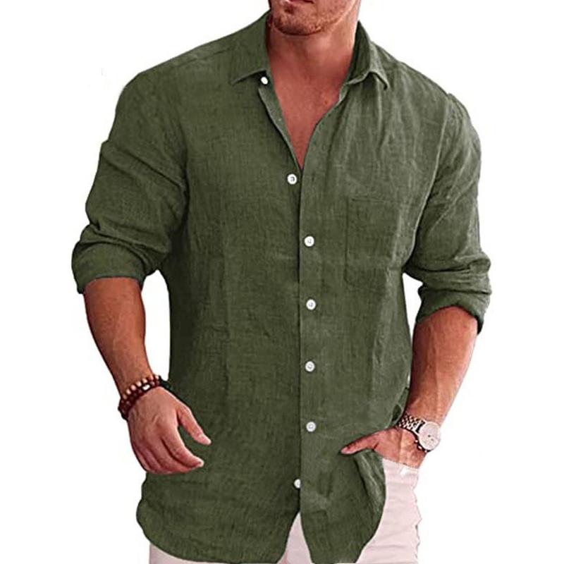 ბამბის თეთრეულის შემოდგომის მამაკაცის გრძელმკლავიანი პერანგი მყარი ფერის ყოველდღიური სტილის პლუს ზომა მამაკაცის ყოველდღიური თეთრეულის პერანგი