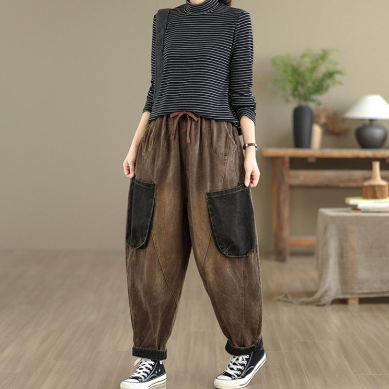 Dimanaf Neue Herbst Winter Damen Jeans Elastische Taille Denim Hose Lockere Hose Große Größe Lässig Baumwolle 2025