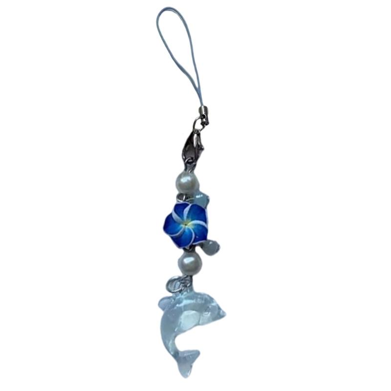 Whimsical Dolphin Egg Flower Key Ring Handcrafted Beaded Resin Charm Pendant For Backpack Zippers Decoration