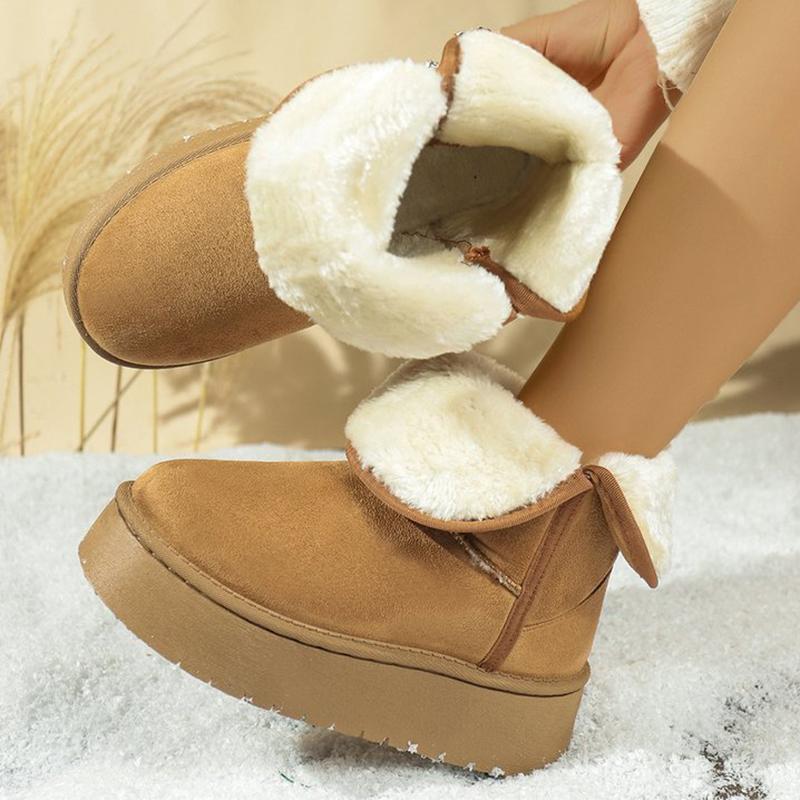 Fashion Korean Short Plush Warm Snow Boots Women 2025 Winter Slip On Faux Suede Snow Boots for Woman Non Slip Platform Booties Female