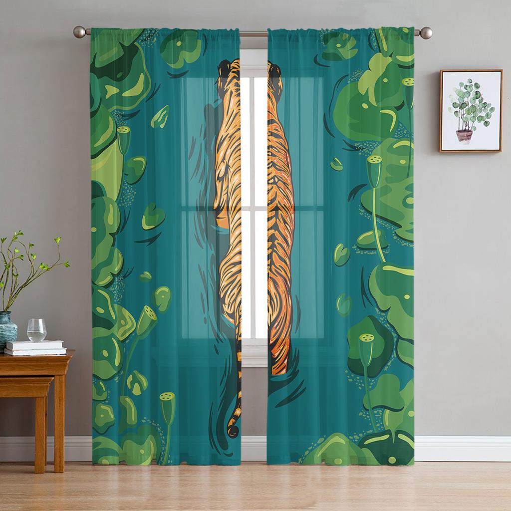 Lotus Leaf Water Surface Tiger Curtain For Living Room Transparent Tulle Curtains Window Sheer For The Bedroom Accessories Decor
