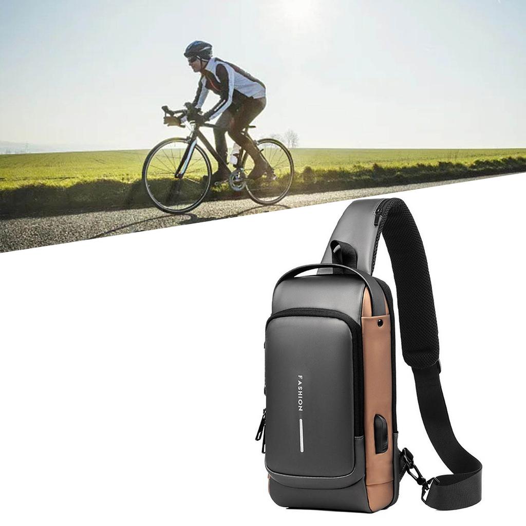 Password Sling Backpack Anti Theft Multifunctional Cycling Chest Bag for Motorcycle Men Grey and Black