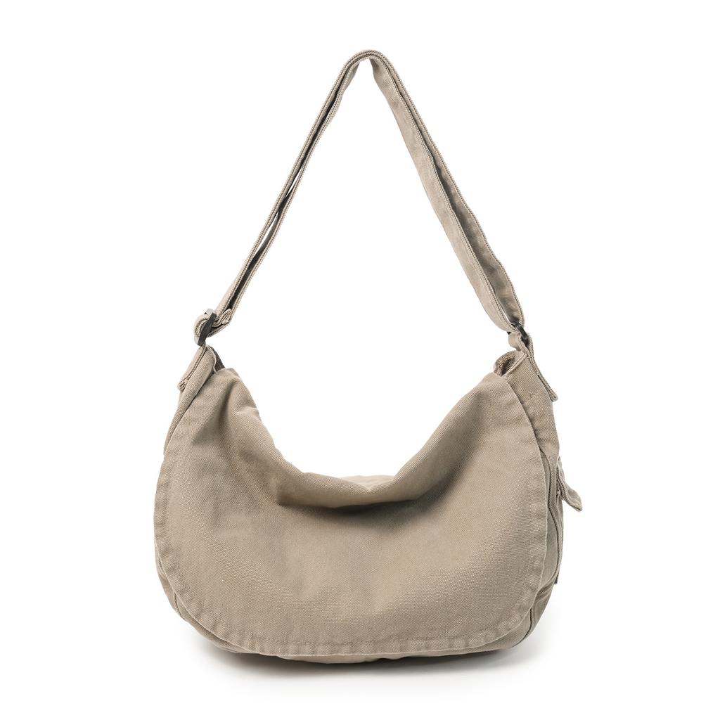 Japanese and Korean Style Versatile Retro Washed Canvas Crossbody Bag, Men's Casual Dumpling Bag, Youth Travel Single Shoulder Backpack