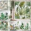 Tropische Pflanzen Blumige Duschvorhänge Beige Grün Palmblätter Blumen Nordisches Dekor Badezimmer Polyester Badvorhang mit Haken