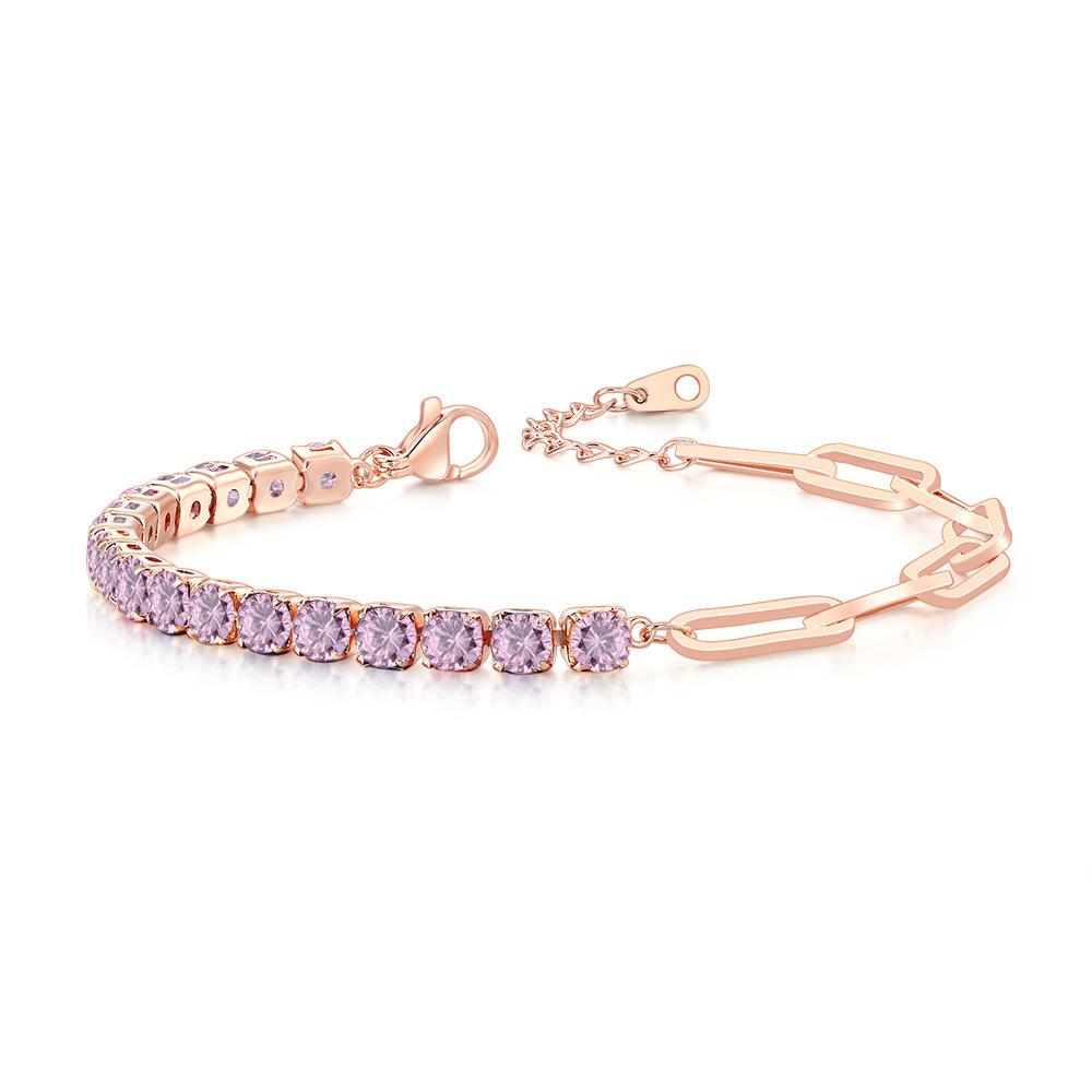 Paper Clip Splicing Tennis Bracelet Women'S Round Zircon 12 Birthstone Jewelry