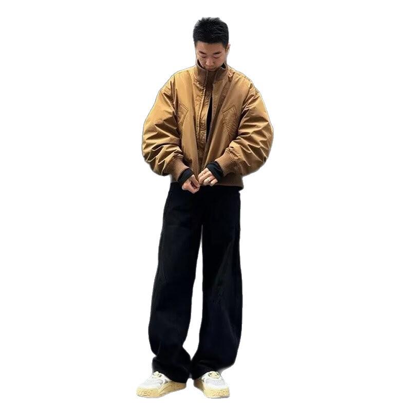 Men's High-End Cotton Bomber Jacket - Autumn/Winter Silhouette with Stand Collar