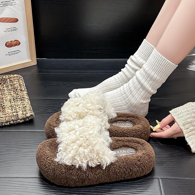 

Fashion Thi Bot Cotton Slippers Women s Home Faionable All-Match Autumn Winter Outdoor Wear Fur Slippers Heel Women s Slippers 35 бежевый