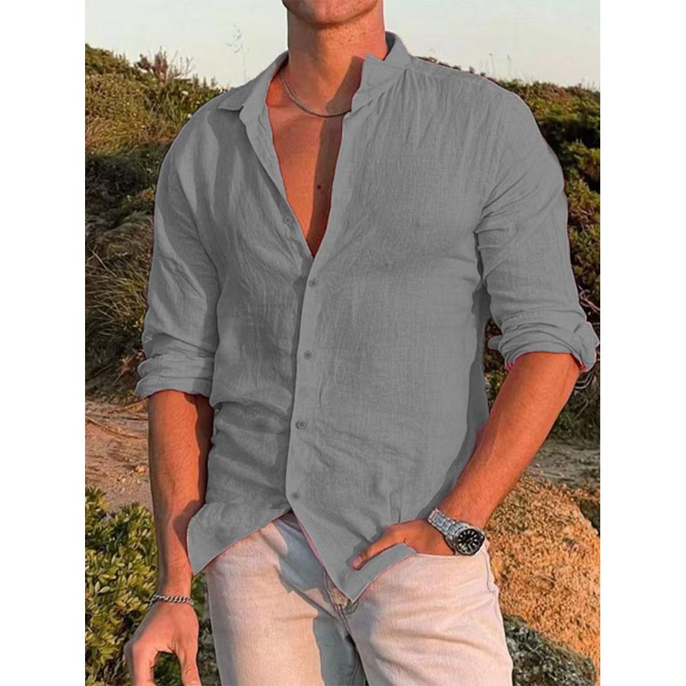 Men's Shirts Cotton Linen Lightweight Lapel Collar Hawaiian Shirt Casual Slim Shirt Male Long Sleeve Tops Shirt Blouse