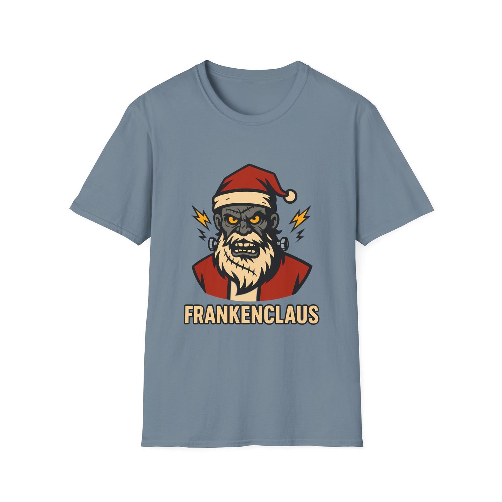 Unisex Softstyle T-Shirt Mens Womens Tees Top FrankenClaus Monster Santa Funny Christmas Holiday XL