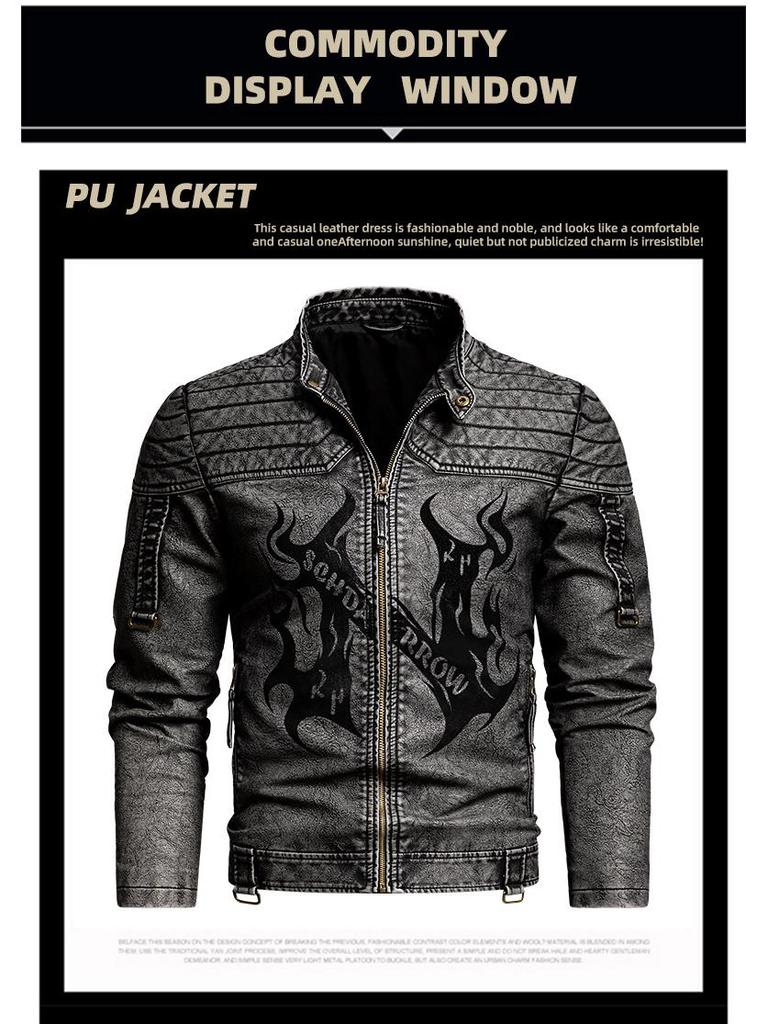 2025 Men's Retro Distressed Motorcycle Leather Jacket - Trendy European American PU Outerwear with Innovative Design