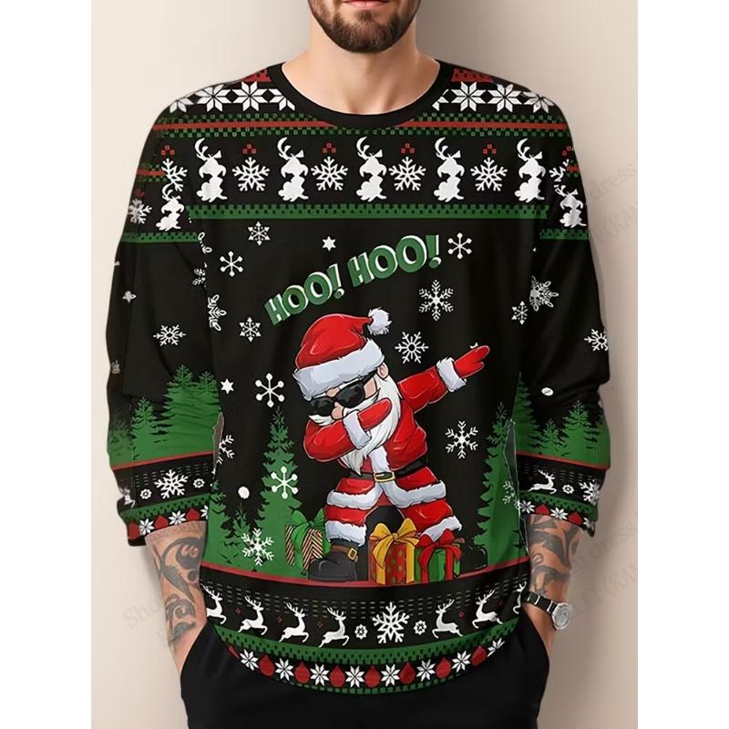 Merry Christmas Santa Claus 3d Print Graphic T-shirt Men Women Fashion Long Sleeve T-shirts Christmas Tree Tops Tees Gift New