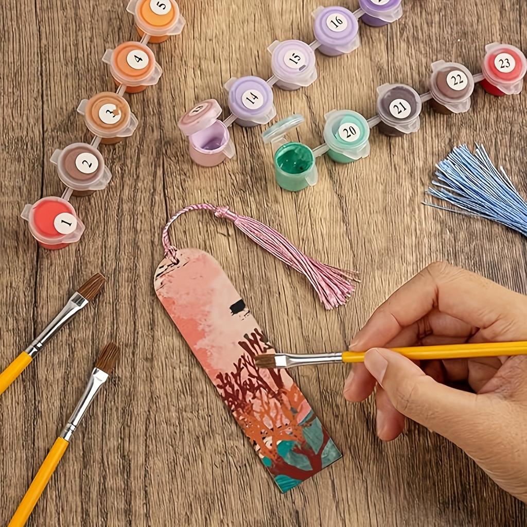 12pcs Unfinished Wooden Bookmark DIY Wood Craft Bookmarks with Laser Cut Wooden Hooks, Square Tags, 12 Tassels - Random Color