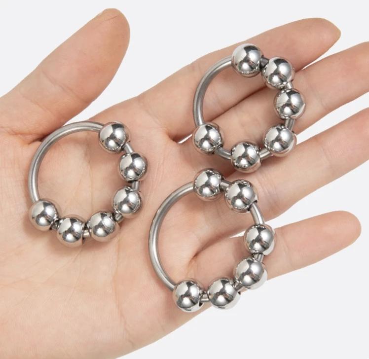 Men's Six Beads Lock Precision Sleeve Ring Stainless Steel Metal Penis Ring Sex Toys for Men Male Delay Ejaculation Cock Ring Glans Stimulator