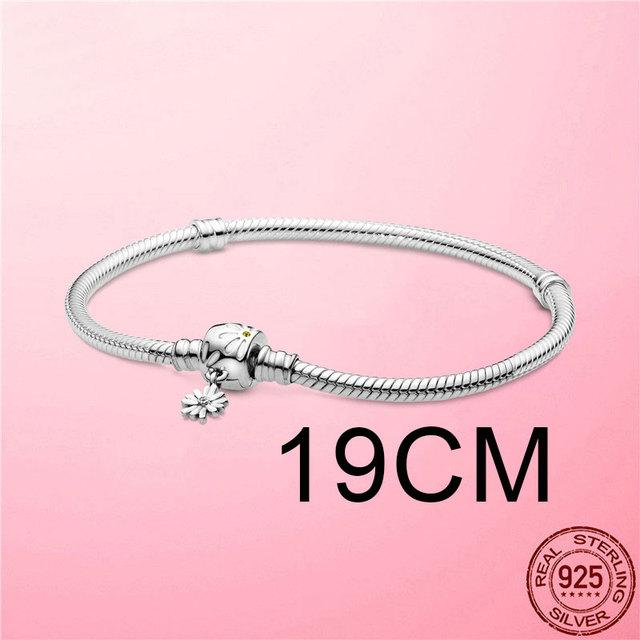 

925 Серебряных Моментов Цветок Ромашки Листья Застежка Змеиная Цепочка Браслеты и Браслеты Для Женщин Женские Ювелирные Изделия