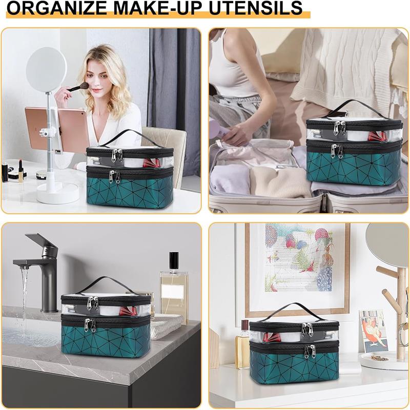 Large Capacity Double Layer Makeup Bag Portable Toiletry Bag with Compartment Travel Makeup Bag for Women Travel Essentials