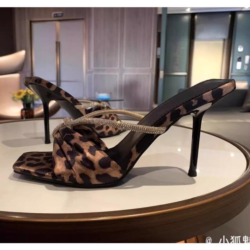 Fashion New Elegant Women Shoes Bow Knot Leopard Print High Heel Slippers Women Slippers Banquet Party Slingback Shoes Zapatos Mujer