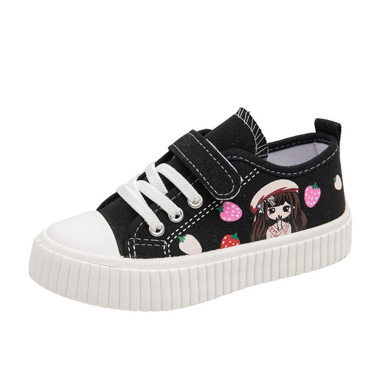 Girls' cartoon canvas shoes, breathable and casual for children, new autumn styles, boys' sneakers, trendy white sneakers