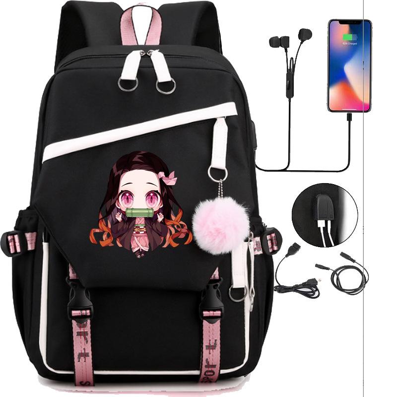 Japan cartoon comics Demon Slayer Large Capacity Backpack for Teenagers and Students USB Interface Laptop Bag 0007